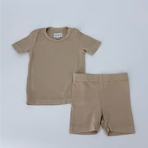 Something Navy Kids Beige Short Sleeve Tee and Shorts Set